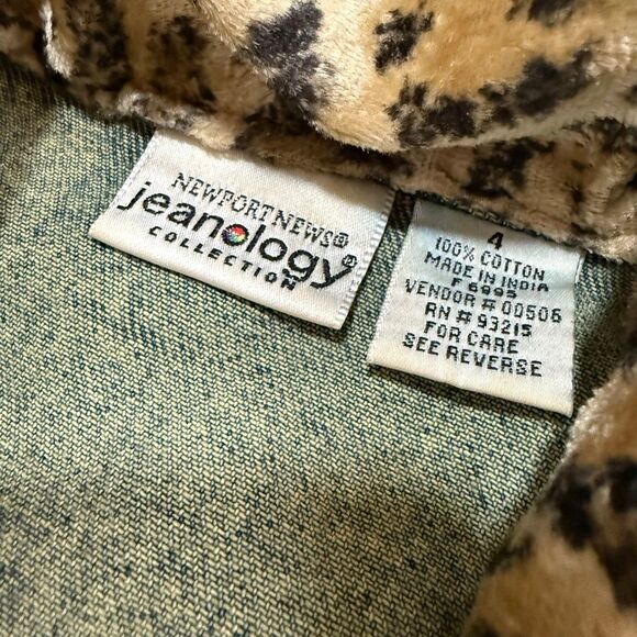 Newport News Vintage 90s Patchwork Denim Jean Jacket Coat Leopard Small 4 - Picture 4 of 6